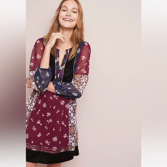Maeve Dresses & Skirts - Maeve Anthropologie Quartier Latin Embroidered Patchwork Velvet Dress